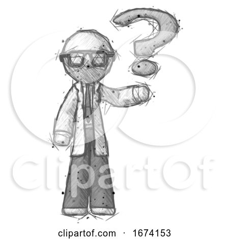 Sketch Doctor Scientist Man Holding Question Mark to Right by Leo Blanchette