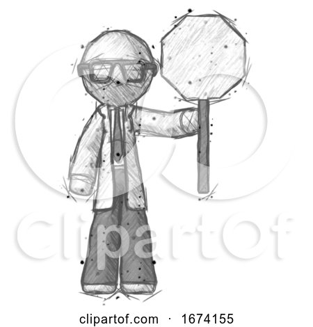 Sketch Doctor Scientist Man Holding Stop Sign by Leo Blanchette