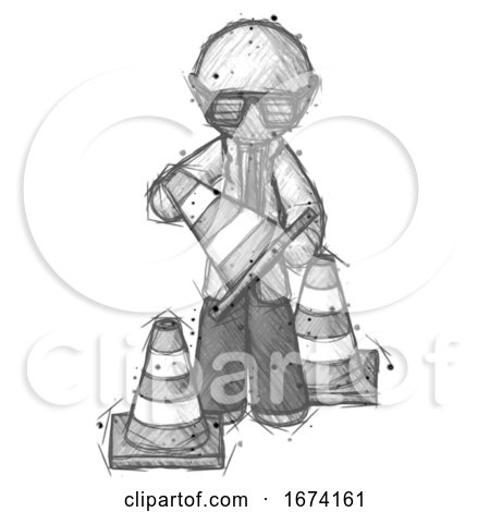 Sketch Doctor Scientist Man Holding a Traffic Cone by Leo Blanchette