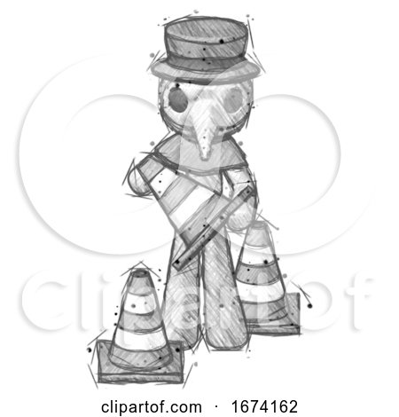 Sketch Plague Doctor Man Holding a Traffic Cone by Leo Blanchette