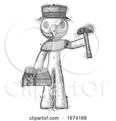 Sketch Plague Doctor Man Holding Tools and Toolchest Ready to Work by Leo Blanchette