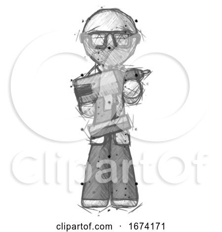 Sketch Doctor Scientist Man Holding Large Drill by Leo Blanchette