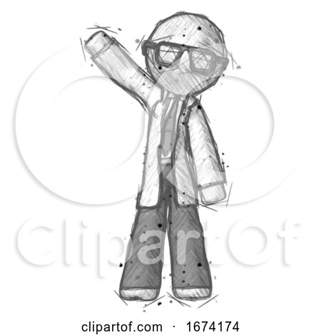 Sketch Doctor Scientist Man Waving Emphatically with Right Arm by Leo Blanchette
