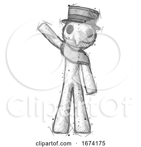 Sketch Plague Doctor Man Waving Emphatically with Right Arm by Leo Blanchette