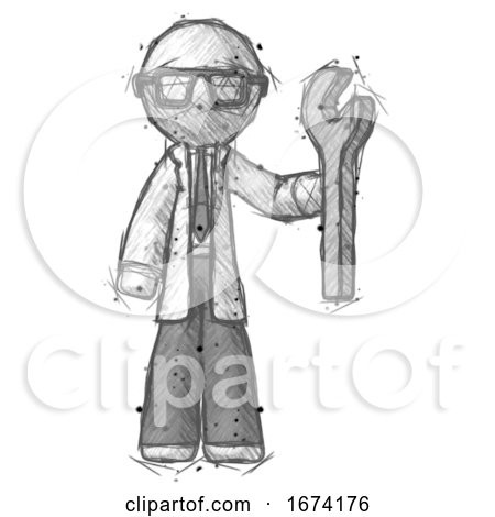 Sketch Doctor Scientist Man Holding Wrench Ready to Repair or Work by Leo Blanchette