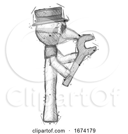 Sketch Plague Doctor Man Using Wrench Adjusting Something to Right by Leo Blanchette