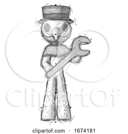Sketch Plague Doctor Man Holding Large Wrench with Both Hands by Leo Blanchette