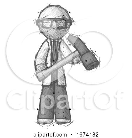 Sketch Doctor Scientist Man Holding Hammer Ready to Work by Leo Blanchette