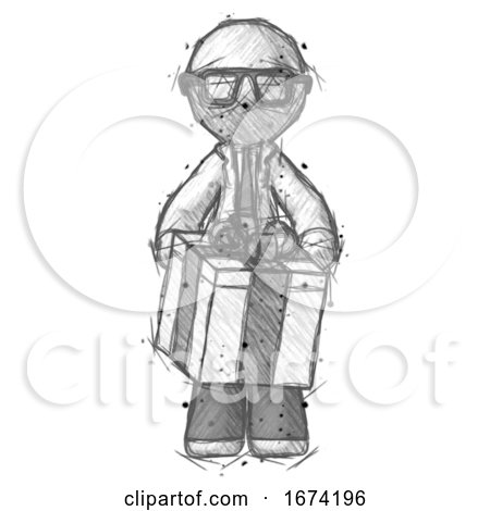 Sketch Doctor Scientist Man Gifting Present with Large Bow Front View by Leo Blanchette