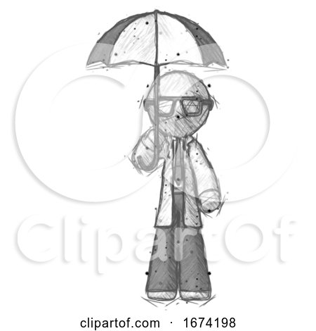 Sketch Doctor Scientist Man Holding Umbrella by Leo Blanchette
