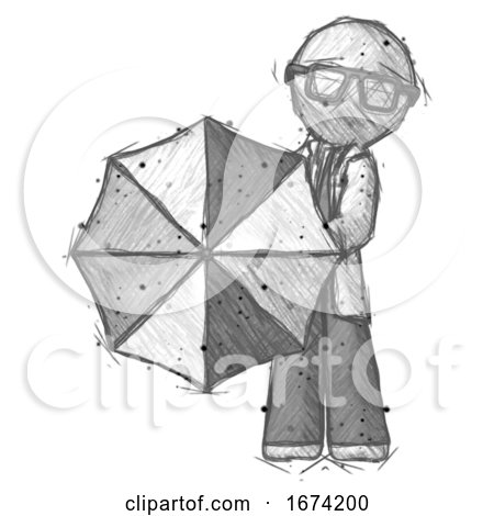 Sketch Doctor Scientist Man Holding Rainbow Umbrella out to Viewer by Leo Blanchette