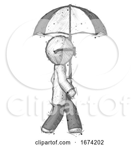Sketch Doctor Scientist Man Woman Walking with Umbrella by Leo Blanchette