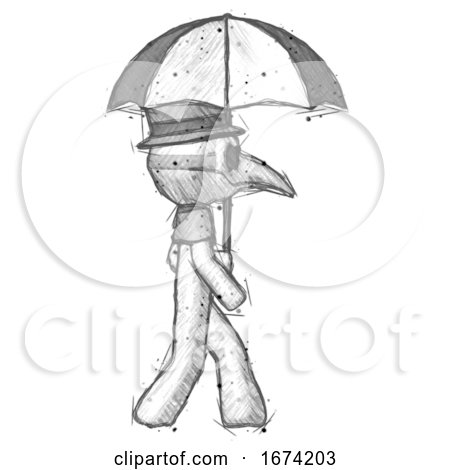 Sketch Plague Doctor Man Woman Walking with Umbrella by Leo Blanchette