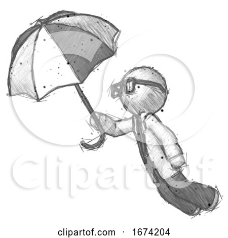 Sketch Doctor Scientist Man Flying with Umbrella by Leo Blanchette