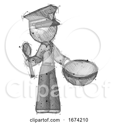 Sketch Police Man with Empty Bowl and Spoon Ready to Make Something by Leo Blanchette
