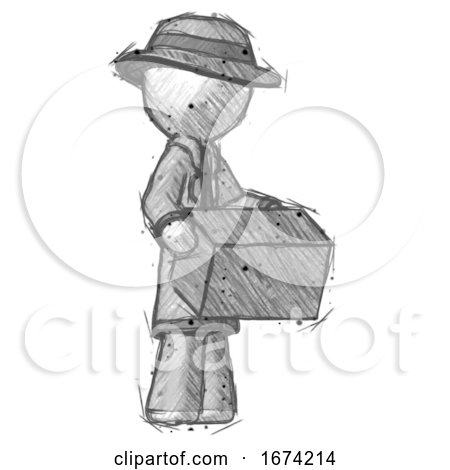 Sketch Detective Man Holding Package to Send or Recieve in Mail by Leo Blanchette