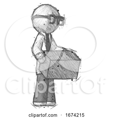 Sketch Doctor Scientist Man Holding Package to Send or Recieve in Mail by Leo Blanchette