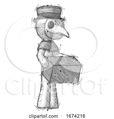 Sketch Plague Doctor Man Holding Package to Send or Recieve in Mail by Leo Blanchette