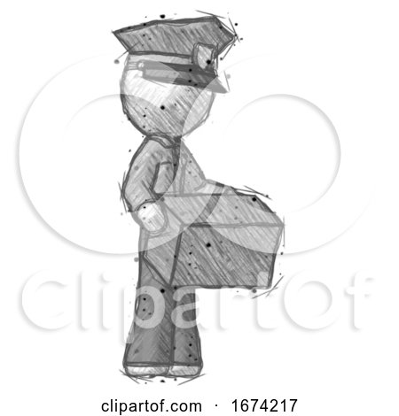 Sketch Police Man Holding Package to Send or Recieve in Mail by Leo Blanchette