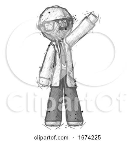 Sketch Doctor Scientist Man Waving Emphatically with Left Arm by Leo Blanchette