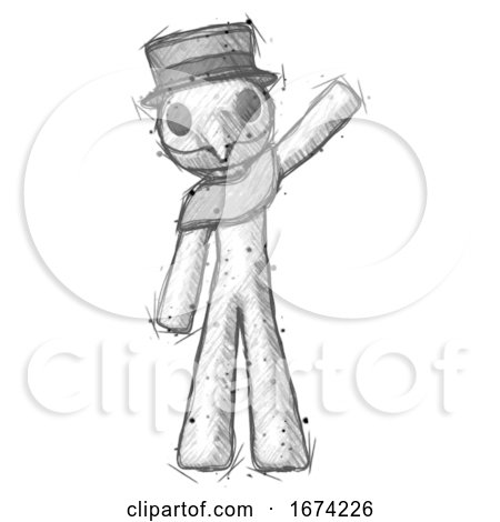 Sketch Plague Doctor Man Waving Emphatically with Left Arm by Leo Blanchette
