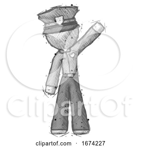 Sketch Police Man Waving Emphatically with Left Arm by Leo Blanchette
