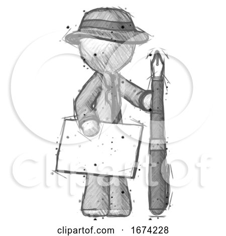 Sketch Detective Man Holding Large Envelope and Calligraphy Pen by Leo Blanchette
