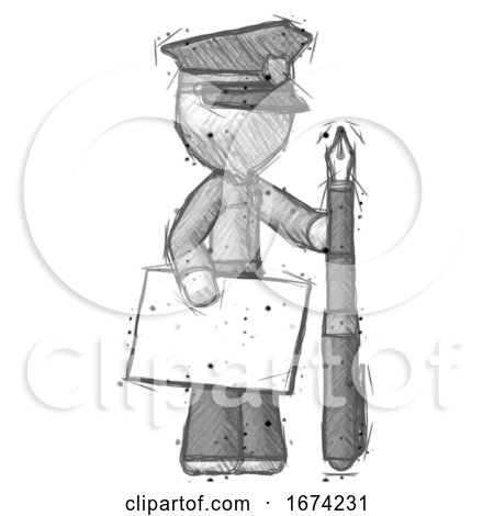Sketch Police Man Holding Large Envelope and Calligraphy Pen by Leo Blanchette