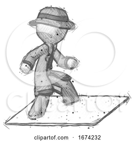 Sketch Detective Man on Postage Envelope Surfing by Leo Blanchette
