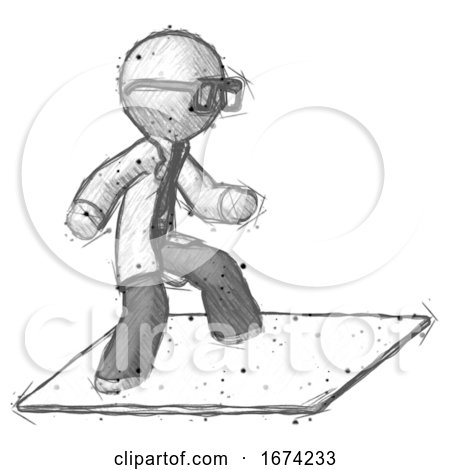 Sketch Doctor Scientist Man on Postage Envelope Surfing by Leo Blanchette