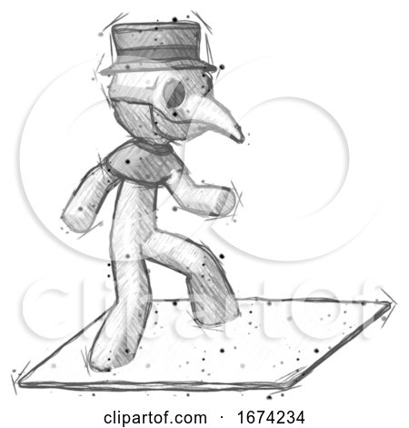 Sketch Plague Doctor Man on Postage Envelope Surfing by Leo Blanchette