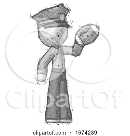 Sketch Police Man Holding Football up by Leo Blanchette
