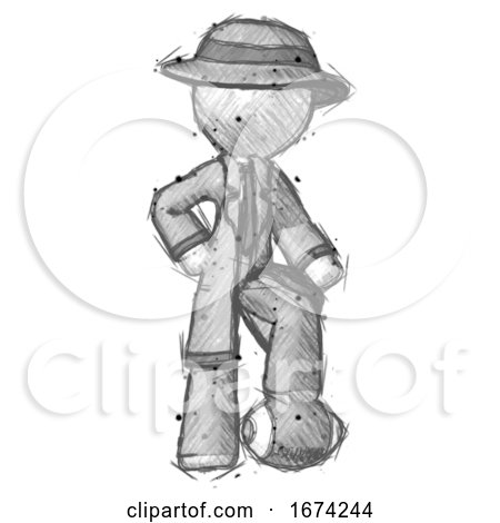 Sketch Detective Man Standing with Foot on Football by Leo Blanchette