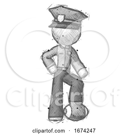 Sketch Police Man Standing with Foot on Football by Leo Blanchette