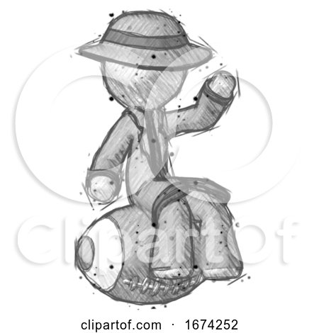 Sketch Detective Man Sitting on Giant Football by Leo Blanchette