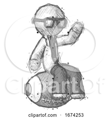 Sketch Doctor Scientist Man Sitting on Giant Football by Leo Blanchette