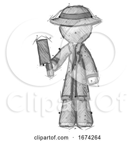 Sketch Detective Man Holding Meat Cleaver by Leo Blanchette