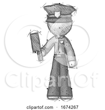 Sketch Police Man Holding Meat Cleaver by Leo Blanchette