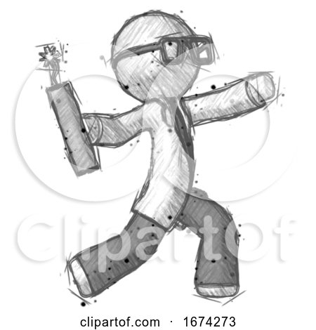 Sketch Doctor Scientist Man Throwing Dynamite by Leo Blanchette