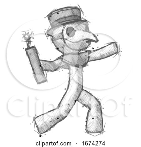 Sketch Plague Doctor Man Throwing Dynamite by Leo Blanchette