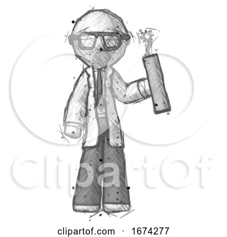 Sketch Doctor Scientist Man Holding Dynamite with Fuse Lit by Leo Blanchette
