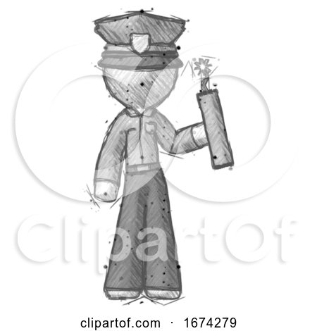 Sketch Police Man Holding Dynamite with Fuse Lit by Leo Blanchette