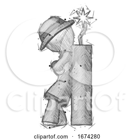 Sketch Detective Man Leaning Against Dynimate, Large Stick Ready to Blow by Leo Blanchette