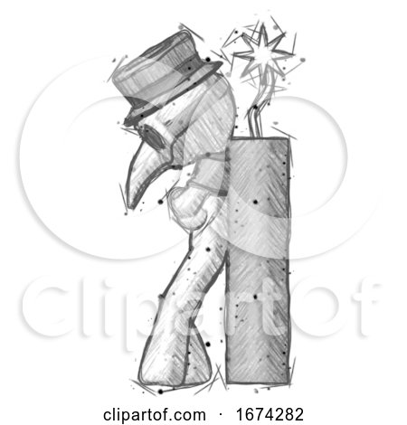 Sketch Plague Doctor Man Leaning Against Dynimate, Large Stick Ready to Blow by Leo Blanchette