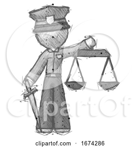 Sketch Police Man Justice Concept with Scales and Sword, Justicia Derived by Leo Blanchette