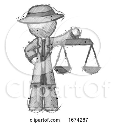 Sketch Detective Man Holding Scales of Justice by Leo Blanchette