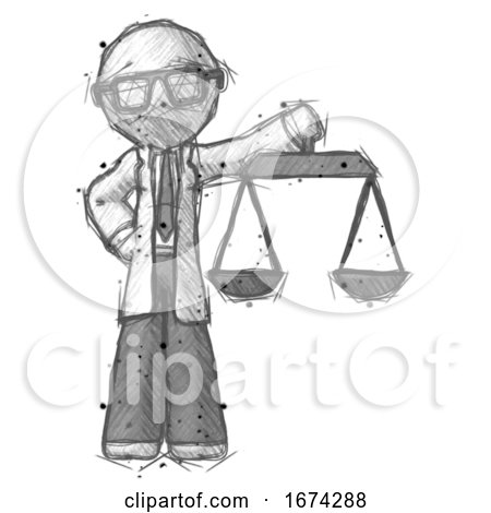 Sketch Doctor Scientist Man Holding Scales of Justice by Leo Blanchette
