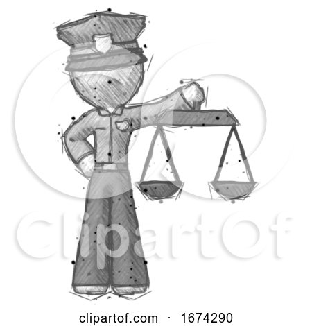 Sketch Police Man Holding Scales of Justice by Leo Blanchette