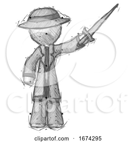 Sketch Detective Man Holding Sword in the Air Victoriously by Leo Blanchette