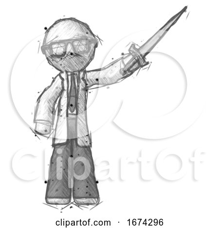 Sketch Doctor Scientist Man Holding Sword in the Air Victoriously by Leo Blanchette